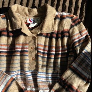 Vintage, Cali-Style Striped 3/4 Button-Up Women's Blouse